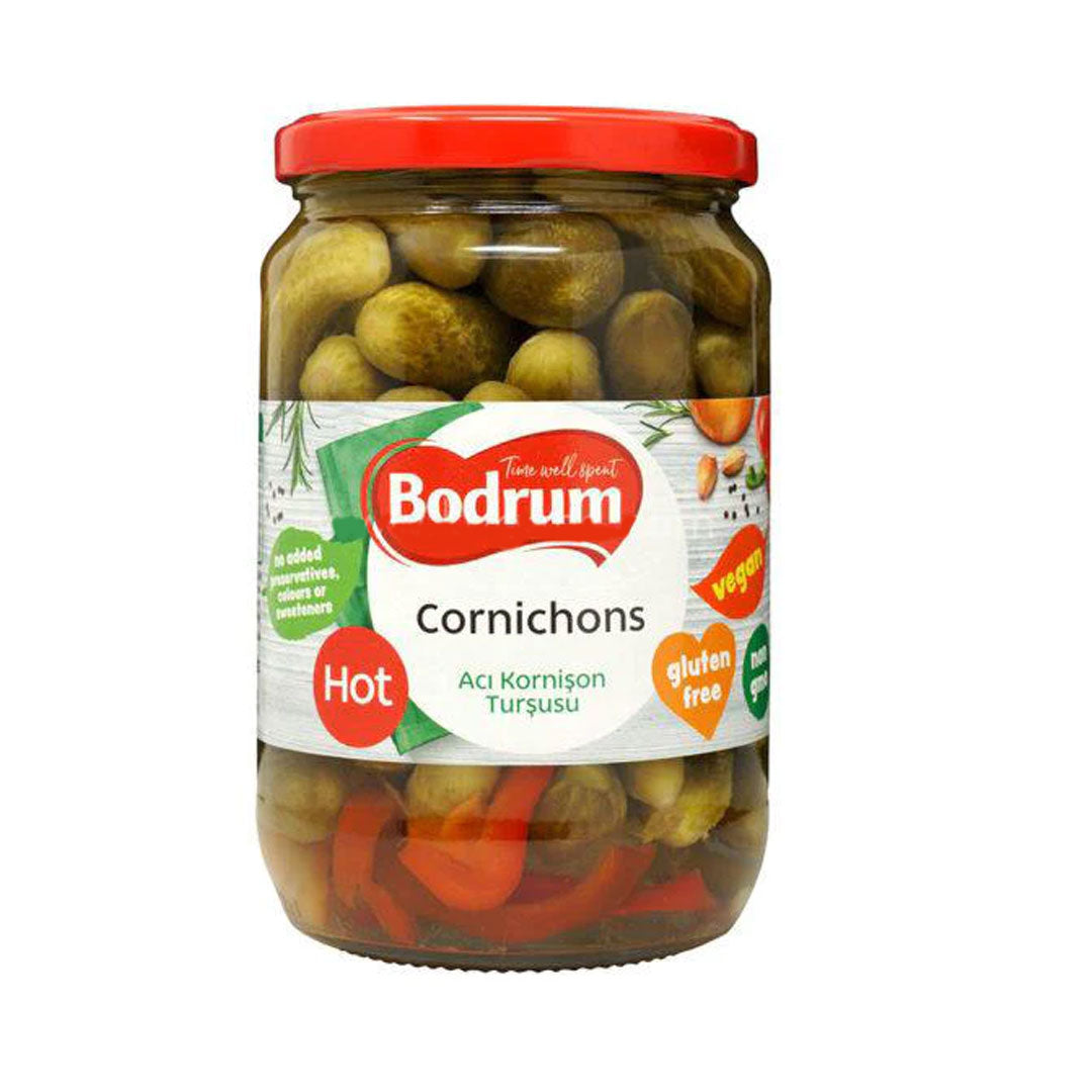 Bodrum hot cornichons 680g