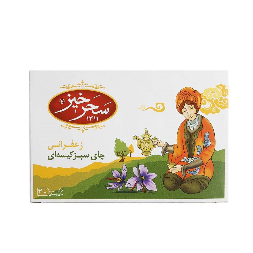 چای سبز کیسه ای زعفرانی سحرخیز 20 عددی