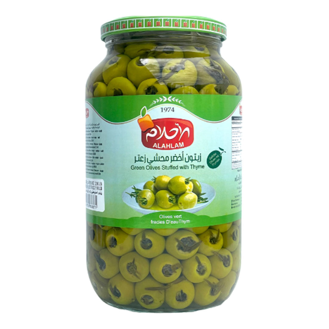 Alahlam green olives stuffed with thyme 3kg
