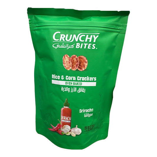 Crunchy bites rice & corn cracker with seriracha