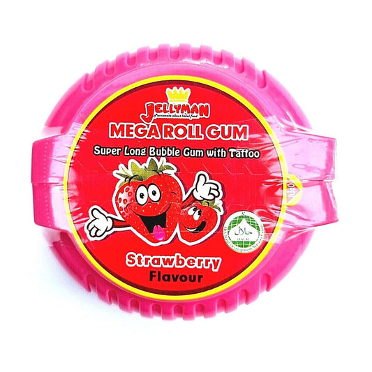 Mega Roll Gum Süper Uzun Balonlu Sakız Dövmeli 3 çilekli 40gr